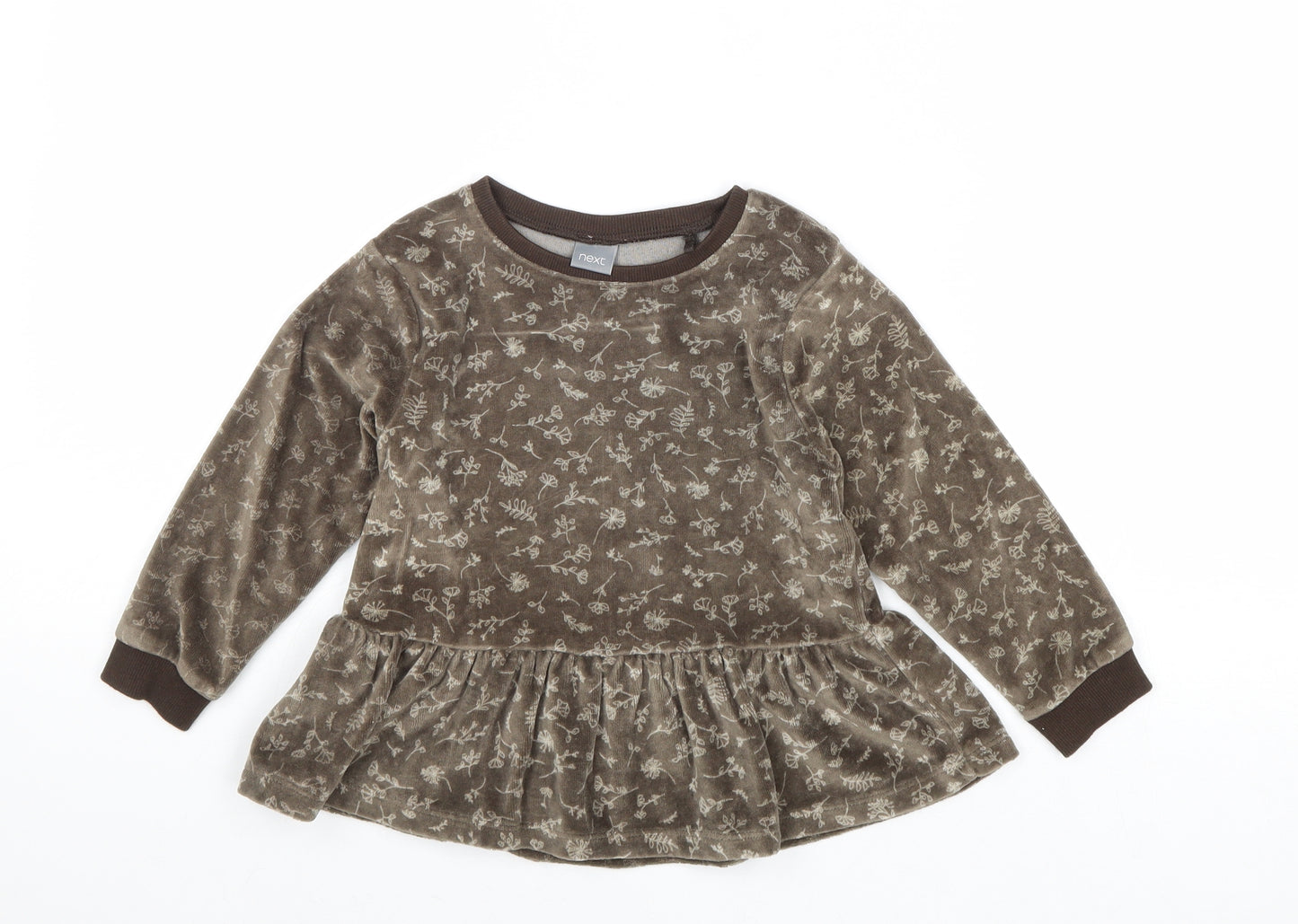 NEXT Girls Brown Round Neck Geometric Cotton Pullover Jumper Size 3-4 Years Pullover