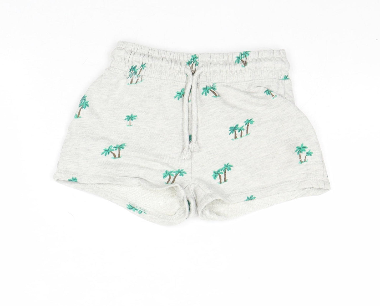 NEXT Girls Grey Geometric Cotton Sweat Shorts Size 5 Years Regular - Waist 20, Palm Trees
