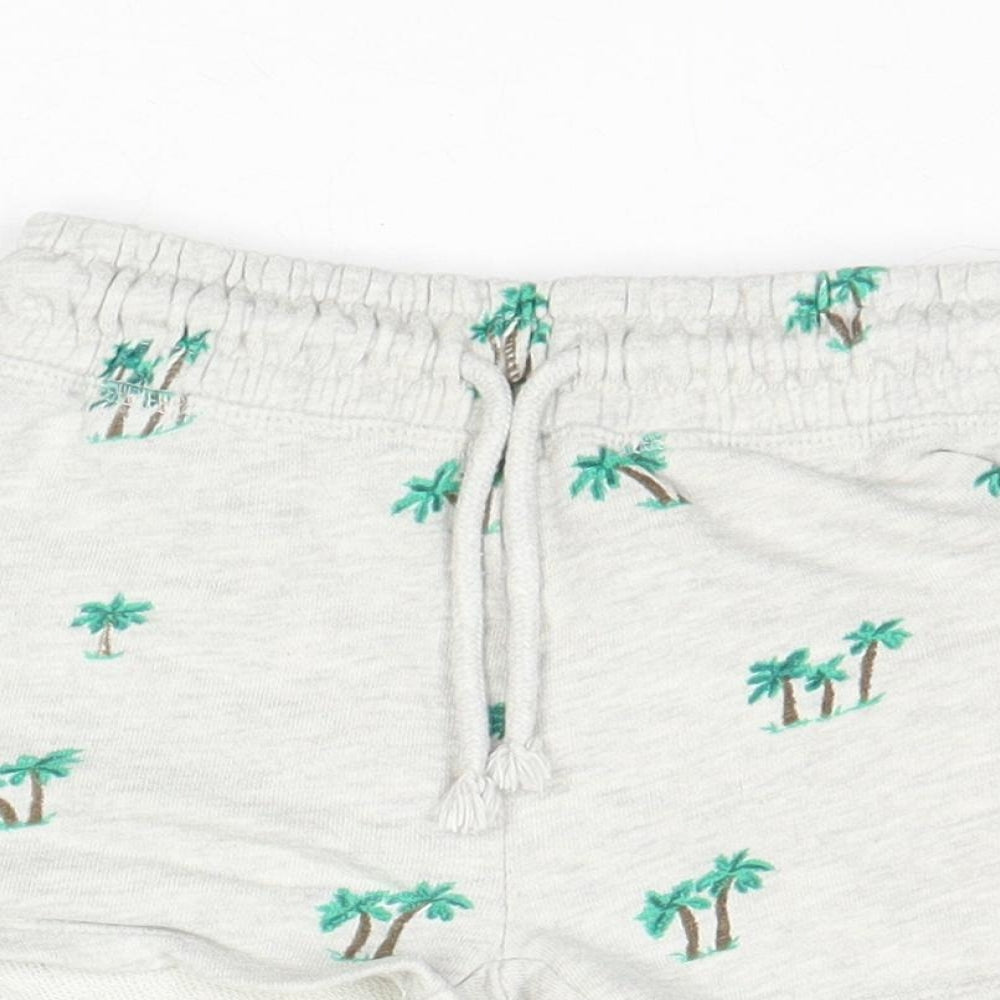 NEXT Girls Grey Geometric Cotton Sweat Shorts Size 5 Years Regular - Waist 20, Palm Trees