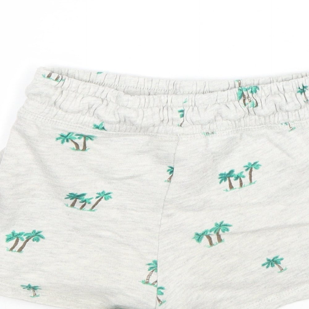NEXT Girls Grey Geometric Cotton Sweat Shorts Size 5 Years Regular - Waist 20, Palm Trees