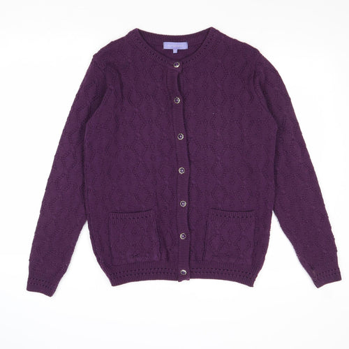 Autonomy Womens Purple Round Neck Polyester Cardigan Jumper Size S