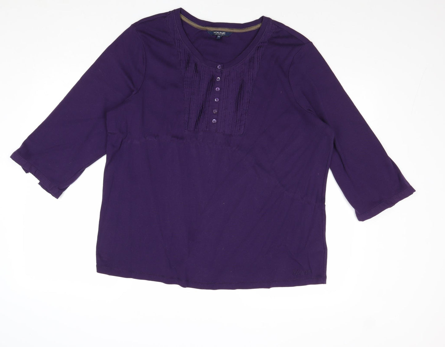 Maine Womens Purple Cotton Basic Blouse Size 22 Round Neck