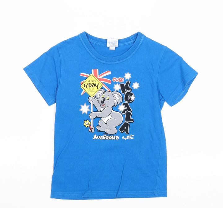 Joey Roo Boys Blue Cotton Pullover T-Shirt Size 8 Years Round Neck Pullover - Koala