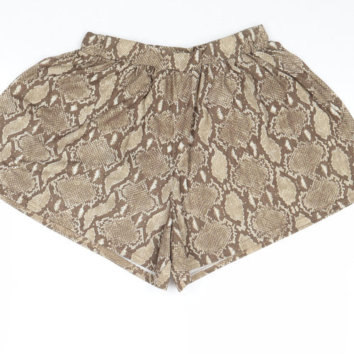 Boohoo Womens Brown Animal Print Polyester Basic Shorts Size 10 Regular Pull On - Snake Skin Print