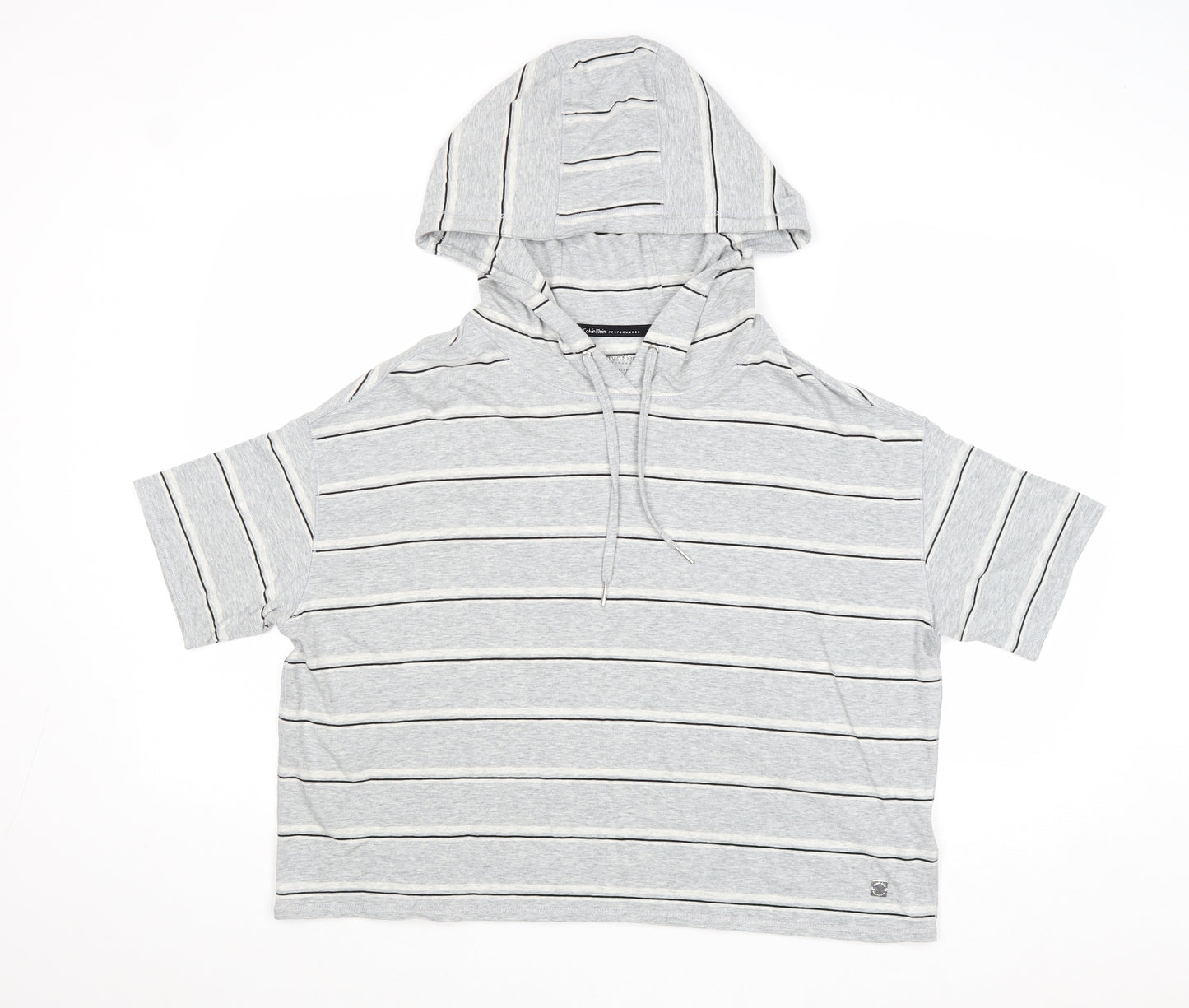 Calvin Klein Womens Grey Striped Cotton Pullover Hoodie Size M Pullover