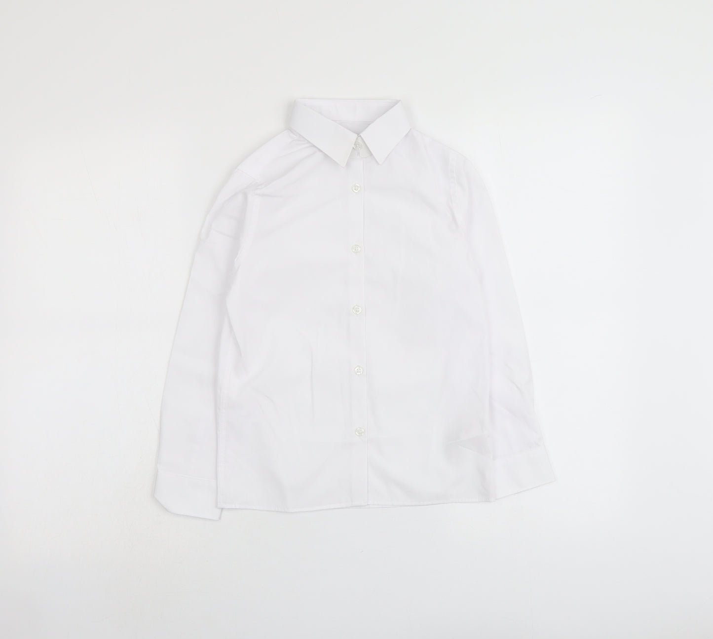 Marks and Spencer Boys White Polyester Basic Button-Up Size 8-9 Years Collared Button