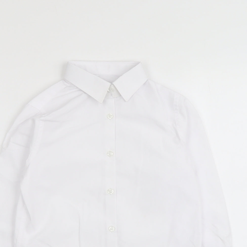 Marks and Spencer Boys White Polyester Basic Button-Up Size 8-9 Years Collared Button
