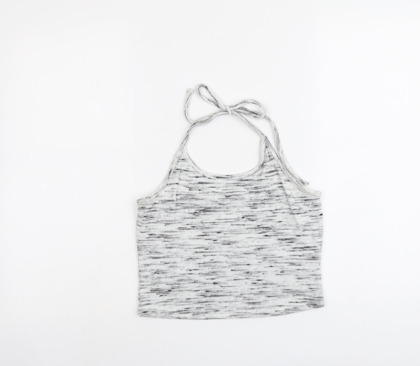 New Look Womens Grey Geometric Polyester Cropped Tank Size M Halter