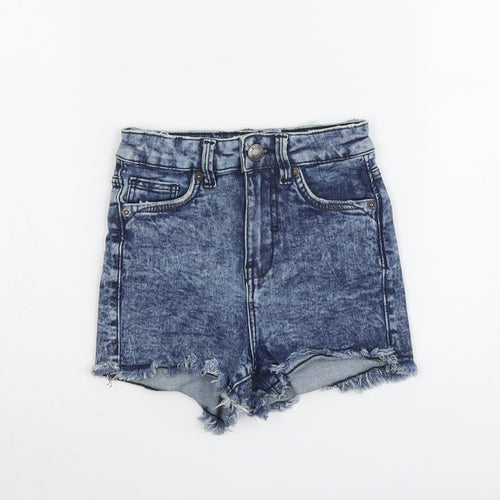 Bershka Womens Blue Cotton Boyfriend Shorts Size 4 L3 in Regular Button