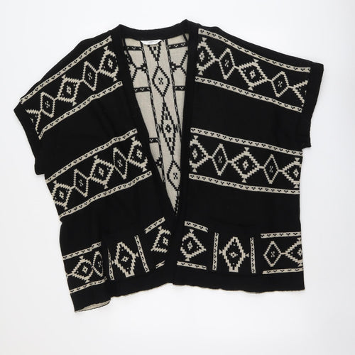 New Look Womens Black V-Neck Geometric Acrylic Cardigan Jumper Size S