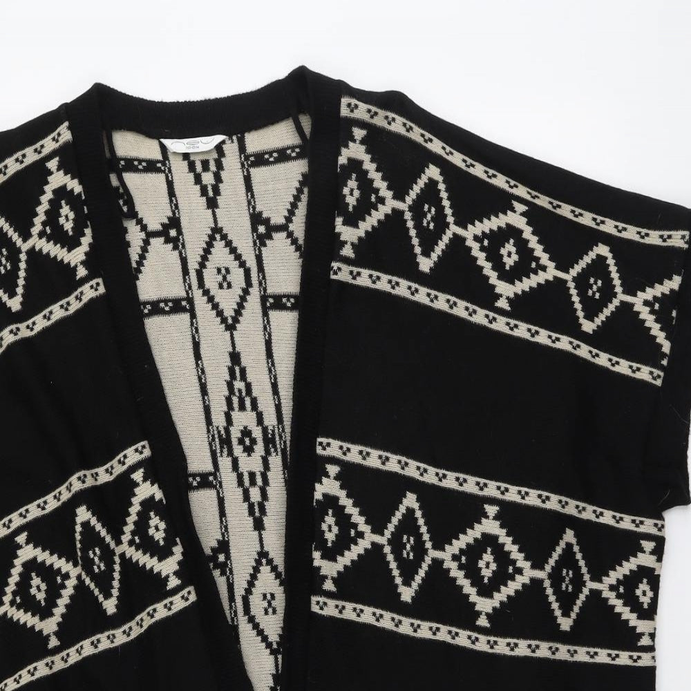 New Look Womens Black V-Neck Geometric Acrylic Cardigan Jumper Size S