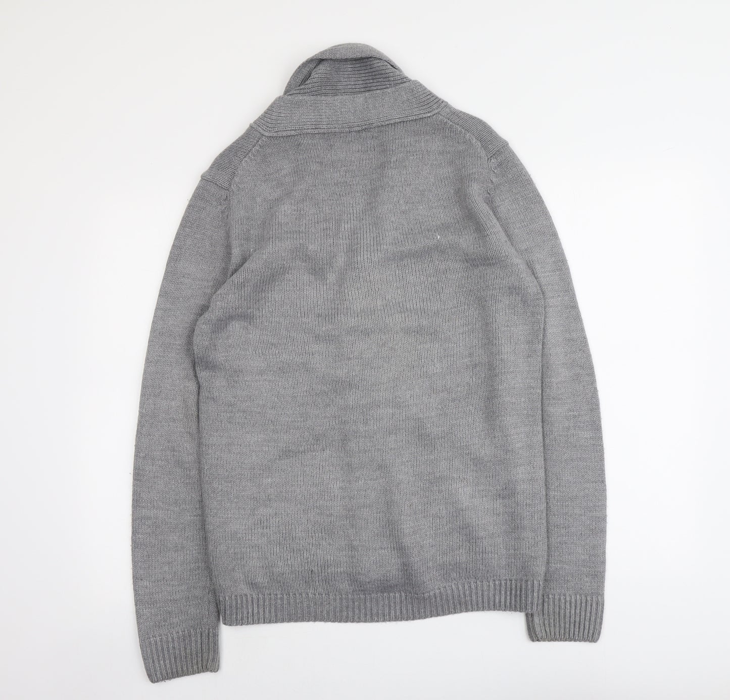 Blue Inc Mens Grey Collared Acrylic Cardigan Jumper Size S Long Sleeve