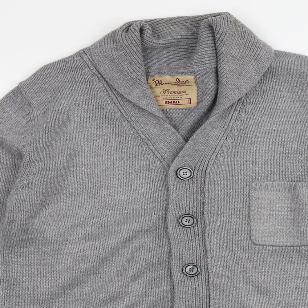 Blue Inc Mens Grey Collared Acrylic Cardigan Jumper Size S Long Sleeve