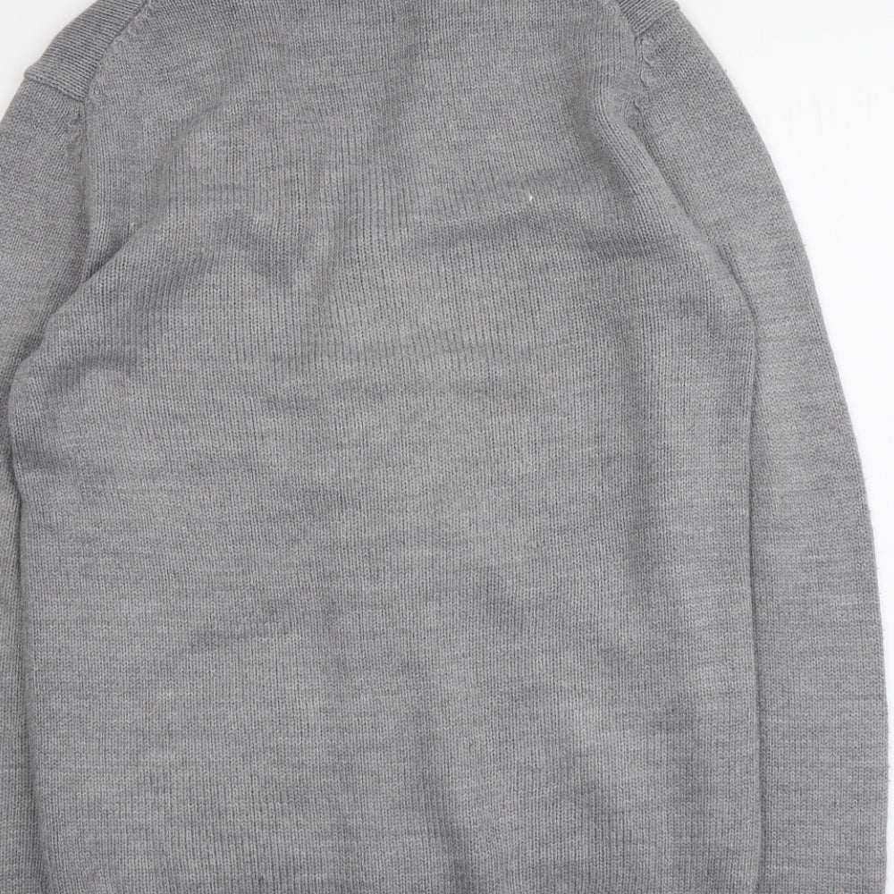 Blue Inc Mens Grey Collared Acrylic Cardigan Jumper Size S Long Sleeve