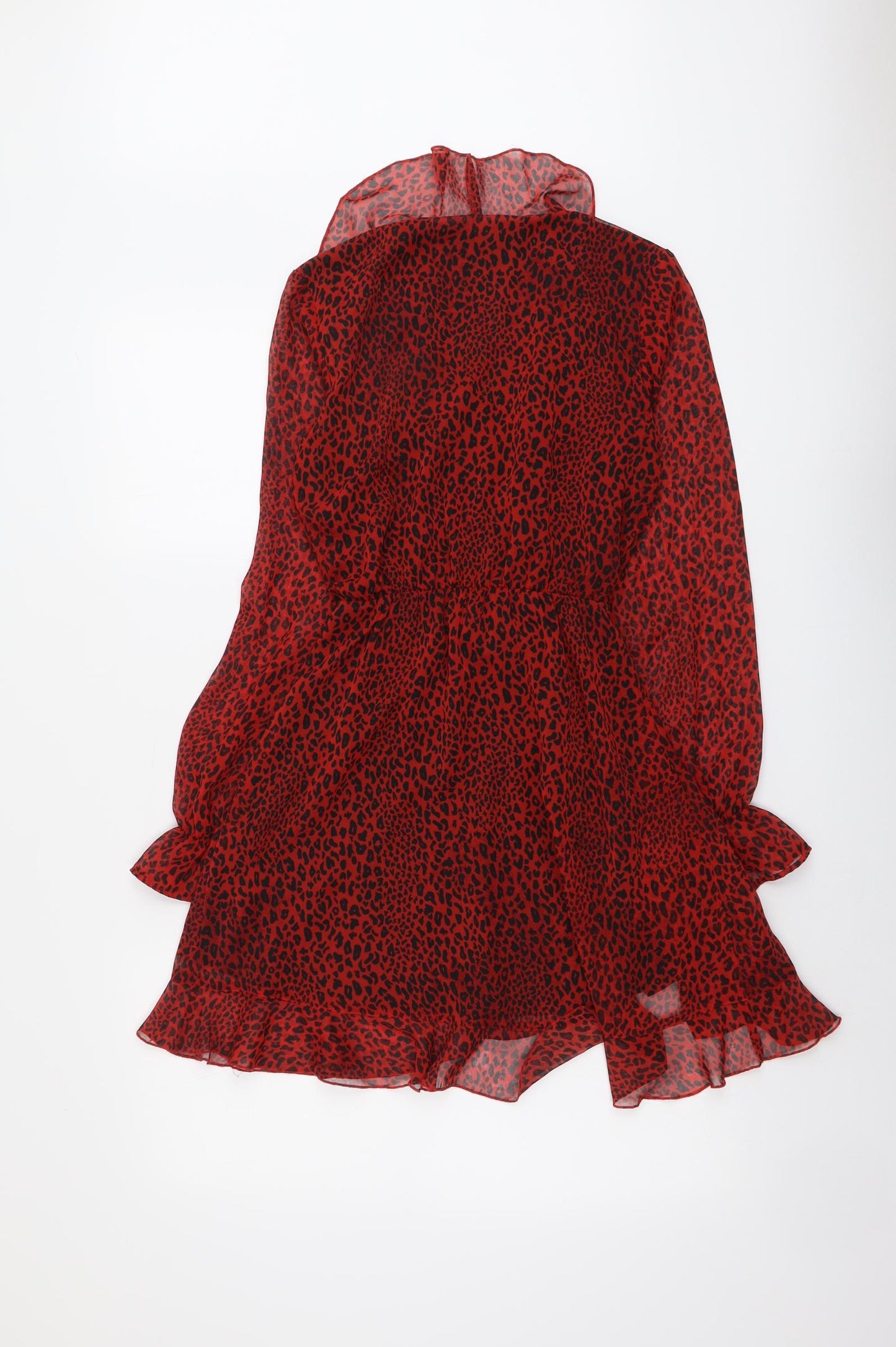 H&M Womens Red Animal Print Polyester Fit & Flare Size 6 V-Neck Pullover - Leopard Pattern