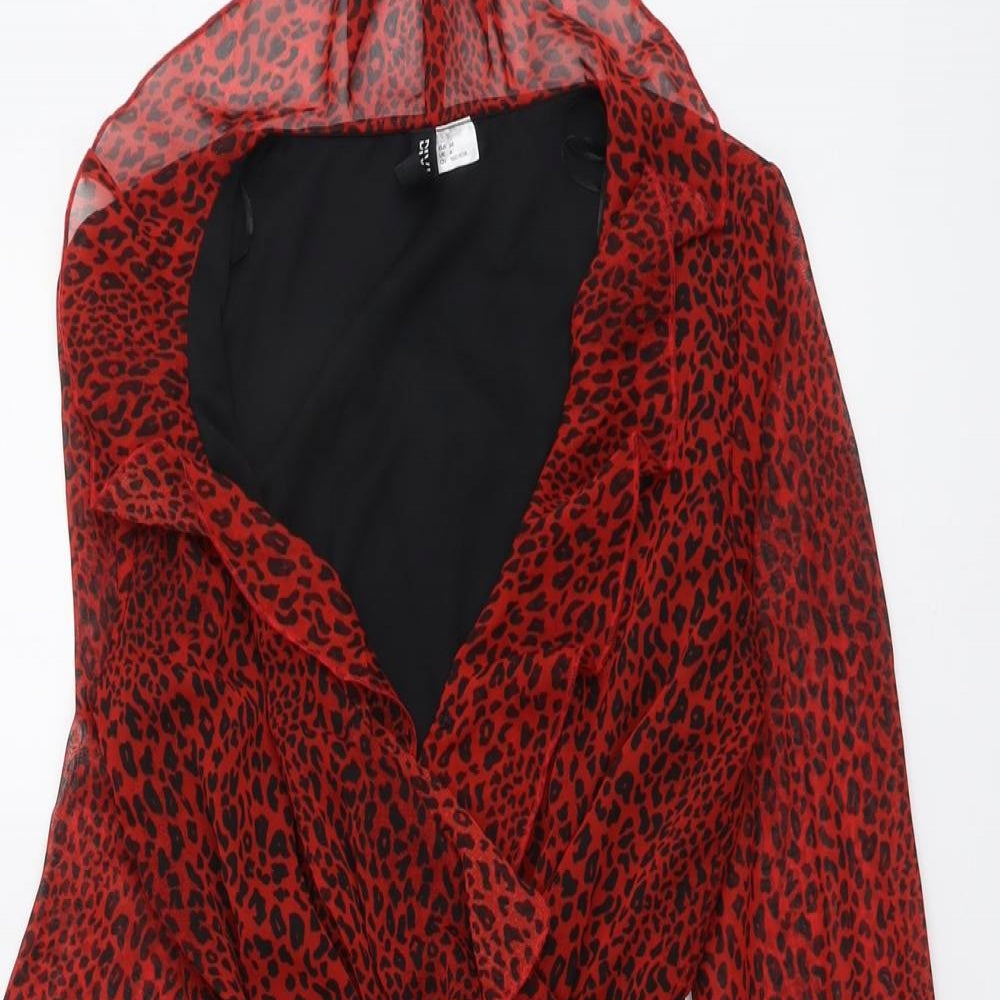 H&M Womens Red Animal Print Polyester Fit & Flare Size 6 V-Neck Pullover - Leopard Pattern