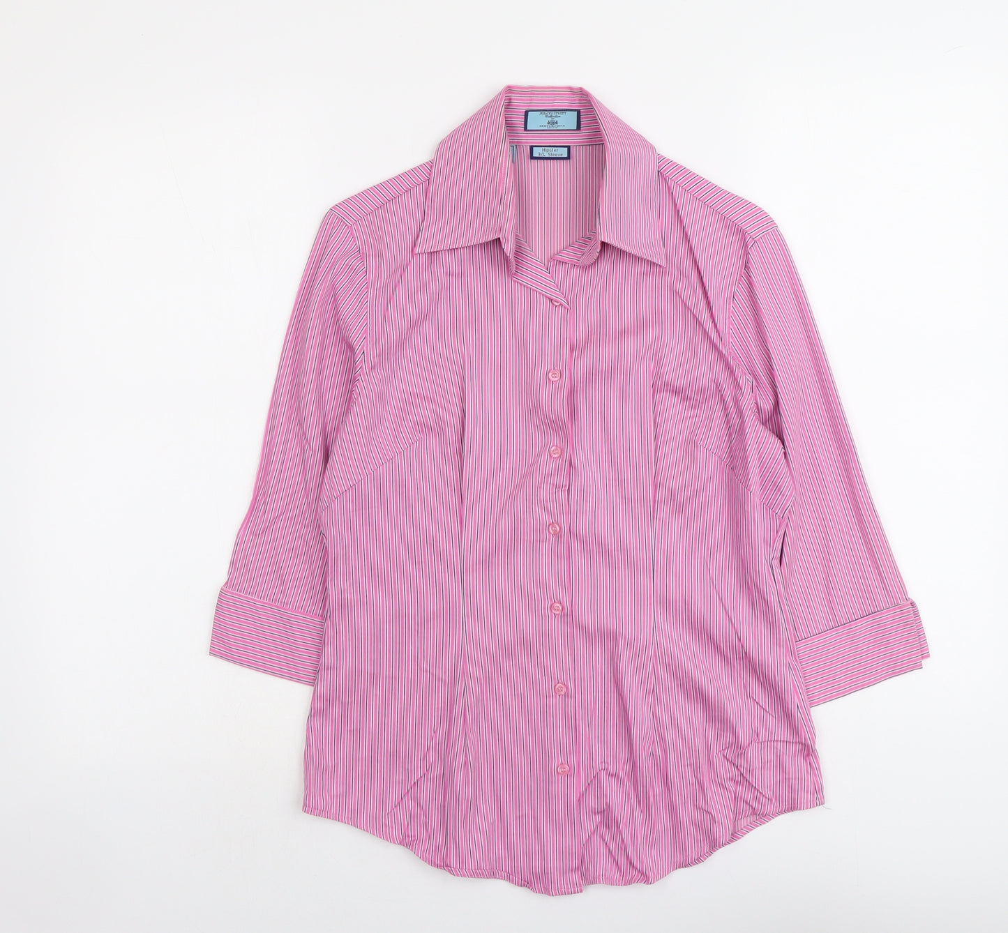 Jermyn Street Womens Pink Striped Cotton Basic Button-Up Size 10 Collared