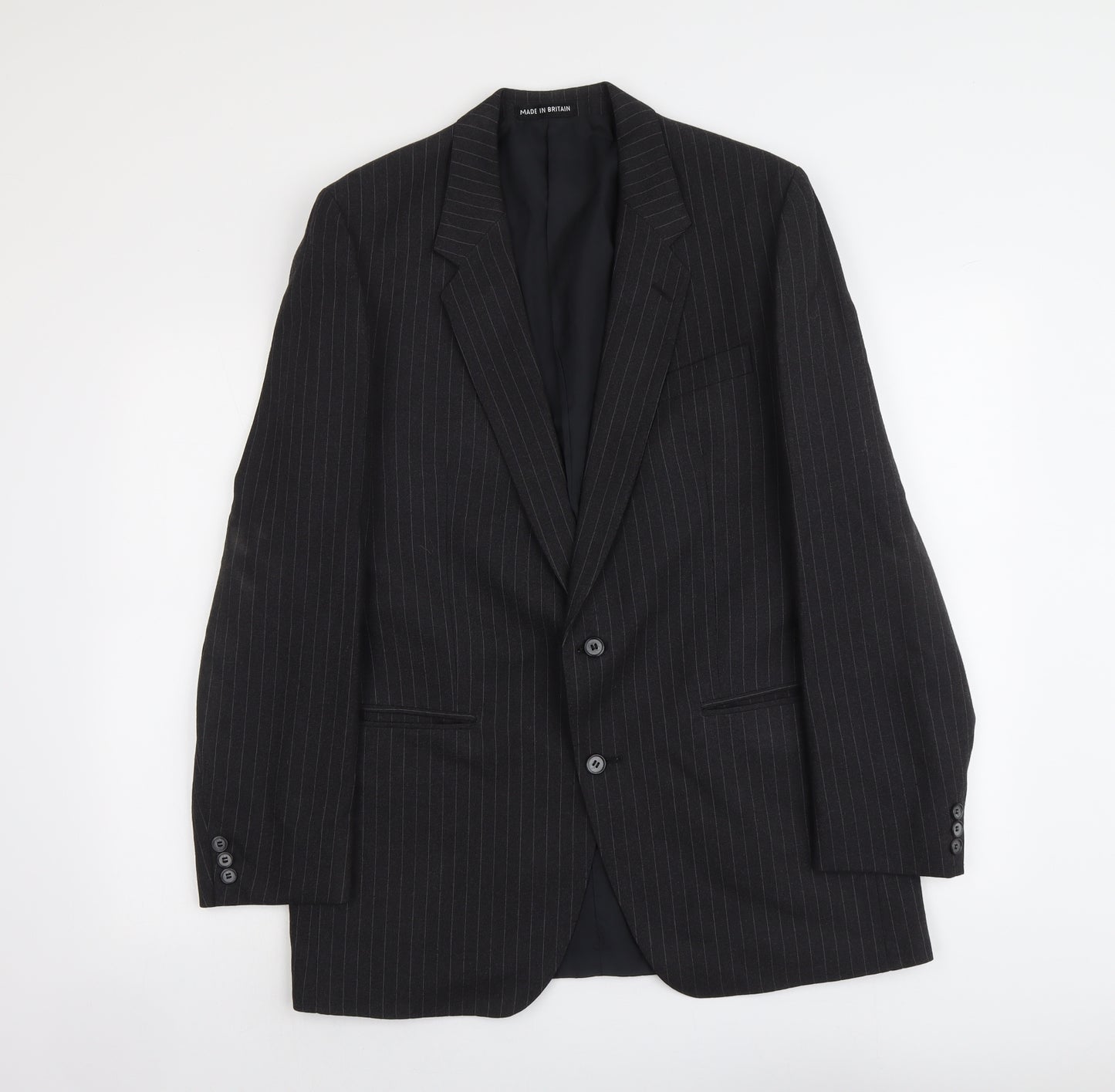 DUNN&CO Mens Grey Striped Wool Jacket Suit Jacket Size L Regular