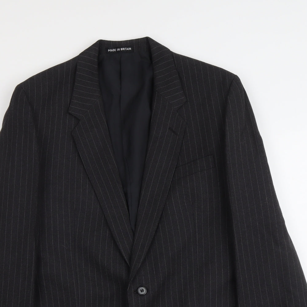 DUNN&CO Mens Grey Striped Wool Jacket Suit Jacket Size L Regular