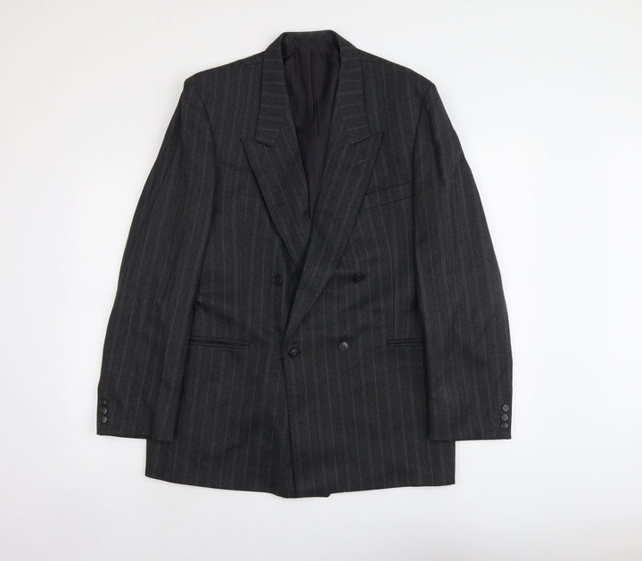 Hornes Mens Grey Striped Polyester Jacket Blazer Size L Regular