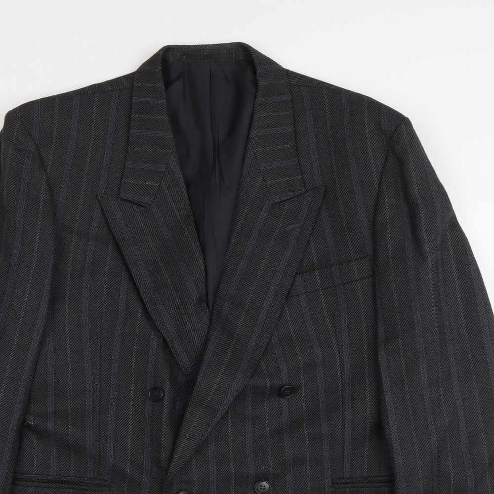 Hornes Mens Grey Striped Polyester Jacket Blazer Size L Regular