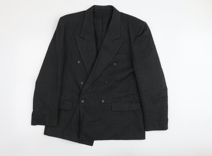 Marlowe Mens Grey Plaid Polyester Jacket Suit Jacket Size L Regular