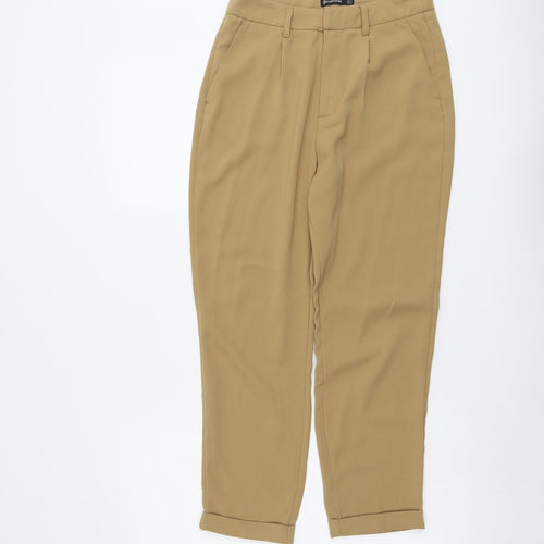 Stradivarius Womens Beige Polyester Trousers Size 8 L25 in Regular Button