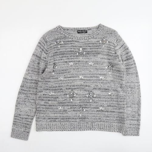 Select Womens Grey Round Neck Acrylic Pullover Jumper Size 12