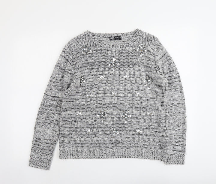 Select Womens Grey Round Neck Acrylic Pullover Jumper Size 12