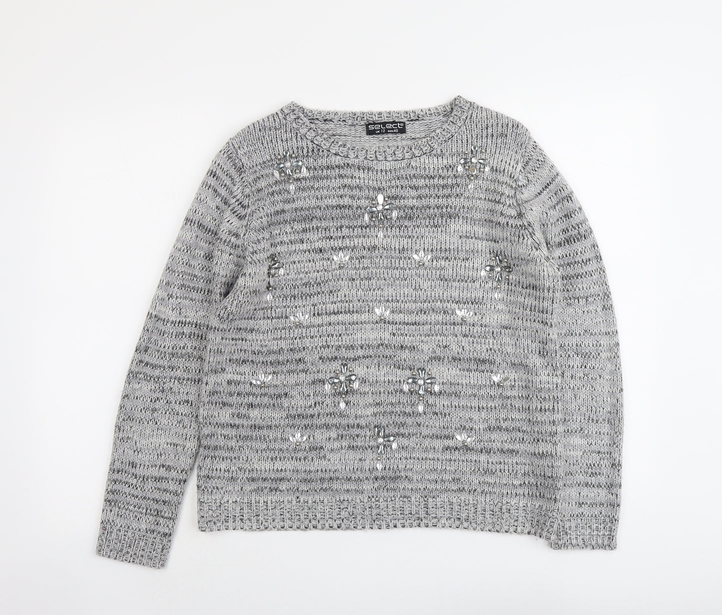 Select Womens Grey Round Neck Acrylic Pullover Jumper Size 12