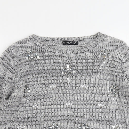 Select Womens Grey Round Neck Acrylic Pullover Jumper Size 12