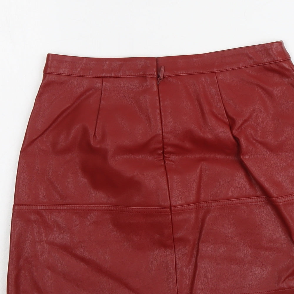 New Look Womens Red Polyester Mini Skirt Size 6 Zip