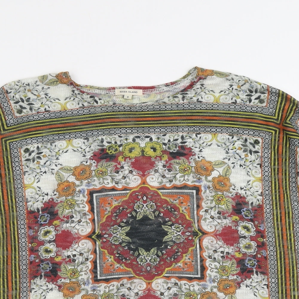 River Island Womens Multicoloured Round Neck Geometric Acrylic Pullover Jumper Size 8