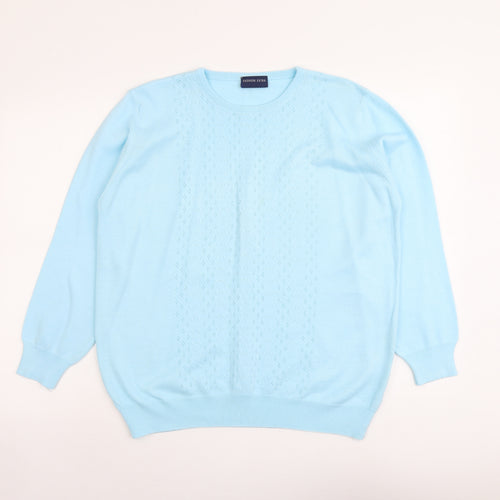 Fashion Extra Womens Blue Round Neck Geometric Acrylic Pullover Jumper Size 12