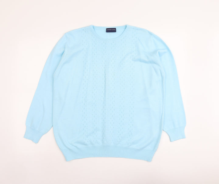 Fashion Extra Womens Blue Round Neck Geometric Acrylic Pullover Jumper Size 12