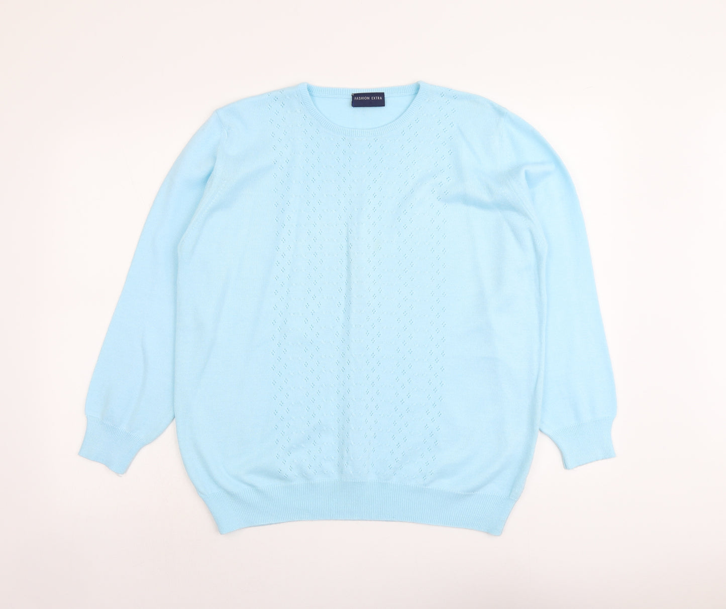Fashion Extra Womens Blue Round Neck Geometric Acrylic Pullover Jumper Size 12