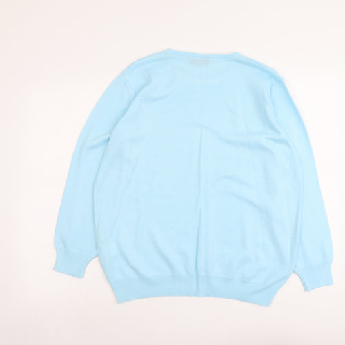 Fashion Extra Womens Blue Round Neck Geometric Acrylic Pullover Jumper Size 12