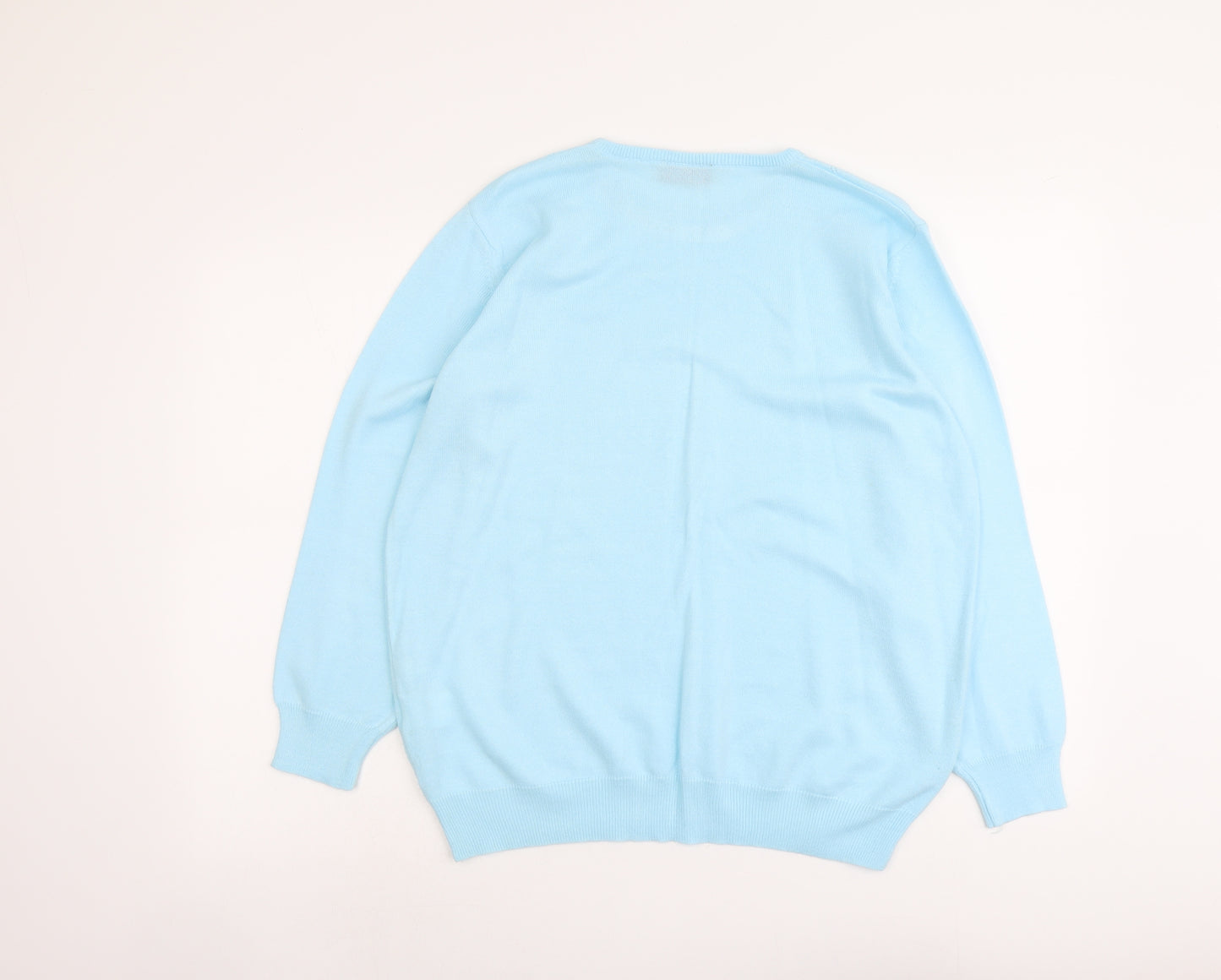 Fashion Extra Womens Blue Round Neck Geometric Acrylic Pullover Jumper Size 12