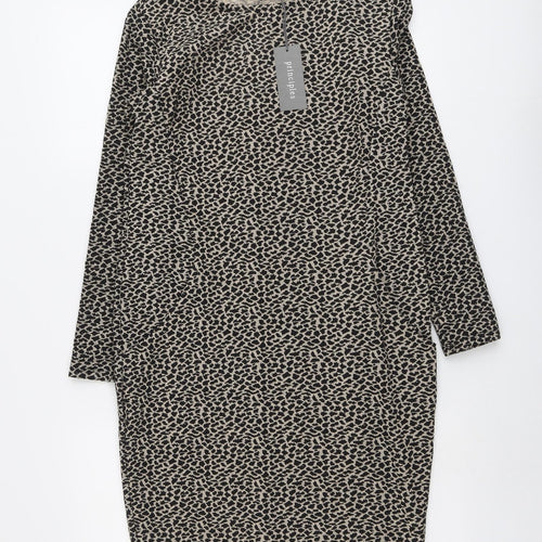 Principles Womens Beige Animal Print Polyester Jumper Dress Size 10 Round Neck Pullover - Leopard Pattern