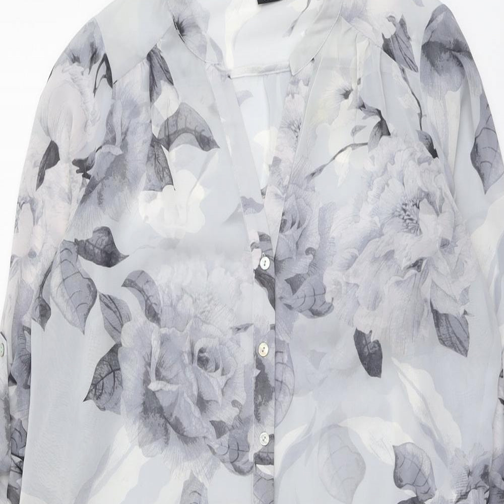 Wallis Womens Grey Floral Polyester Basic Button-Up Size S V-Neck