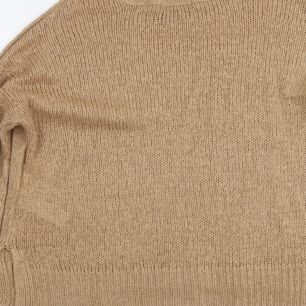 New Look Womens Beige Round Neck Acrylic Pullover Jumper Size M