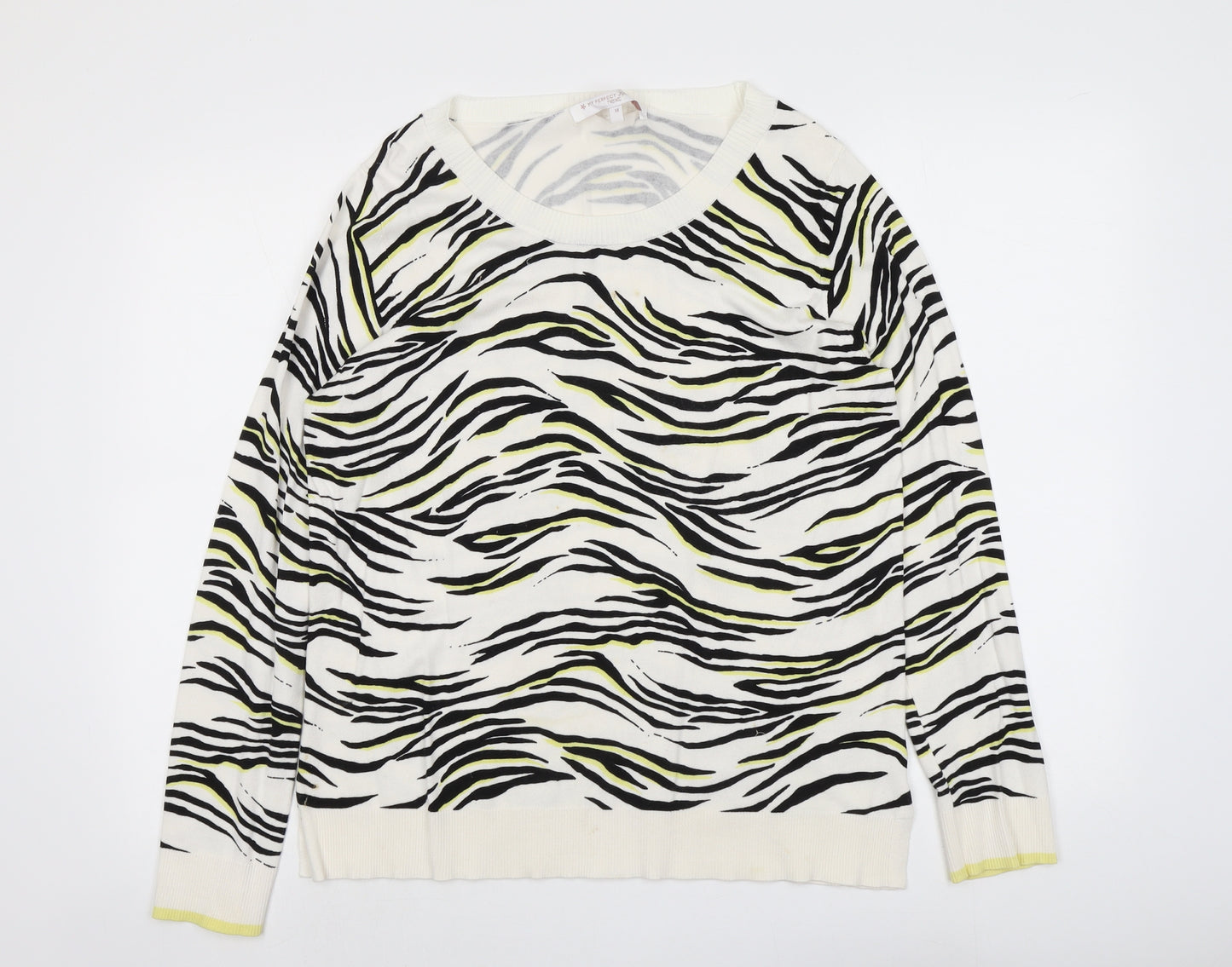 NEXT Womens Ivory Round Neck Animal Print Viscose Pullover Jumper Size 14 - Tiger Pattern