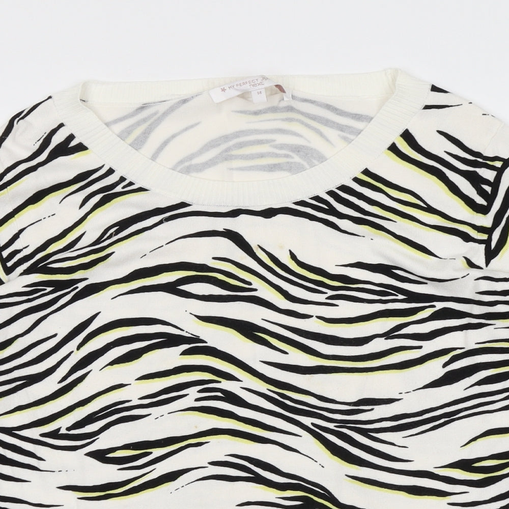 NEXT Womens Ivory Round Neck Animal Print Viscose Pullover Jumper Size 14 - Tiger Pattern