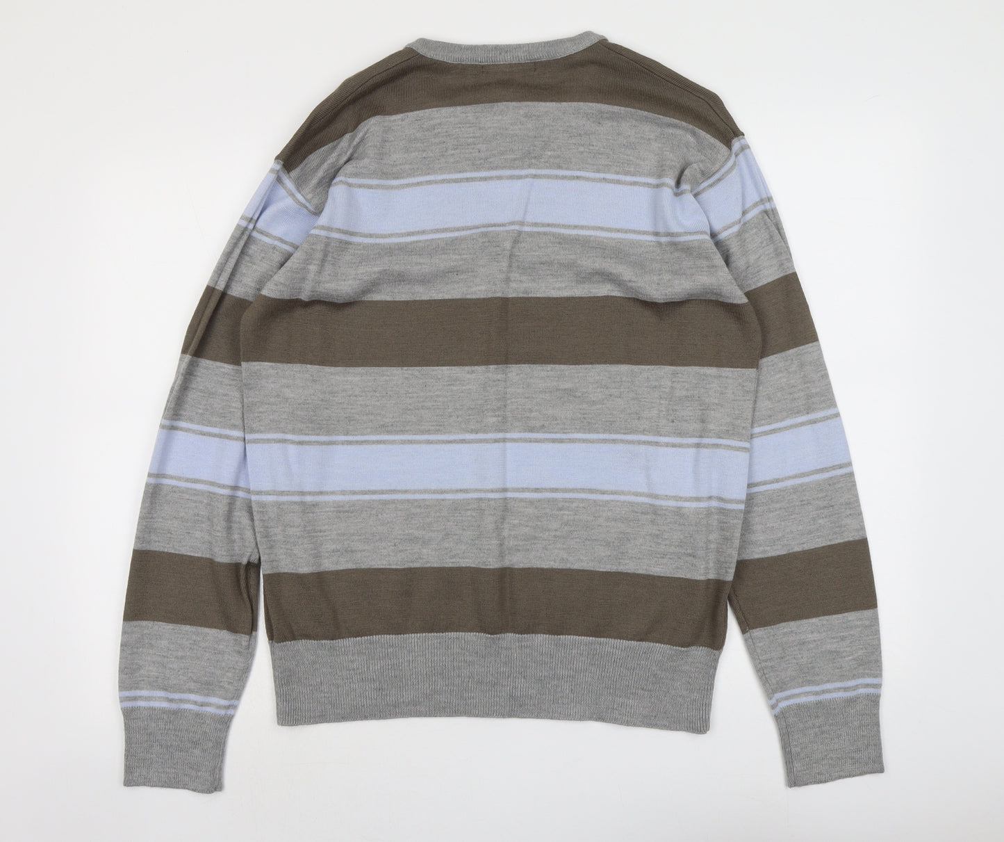 DeFined Mens Multicoloured V-Neck Striped Acrylic Pullover Jumper Size L Long Sleeve