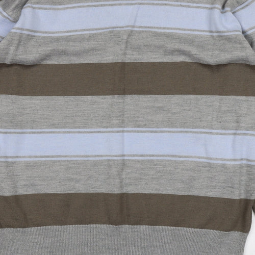 DeFined Mens Multicoloured V-Neck Striped Acrylic Pullover Jumper Size L Long Sleeve