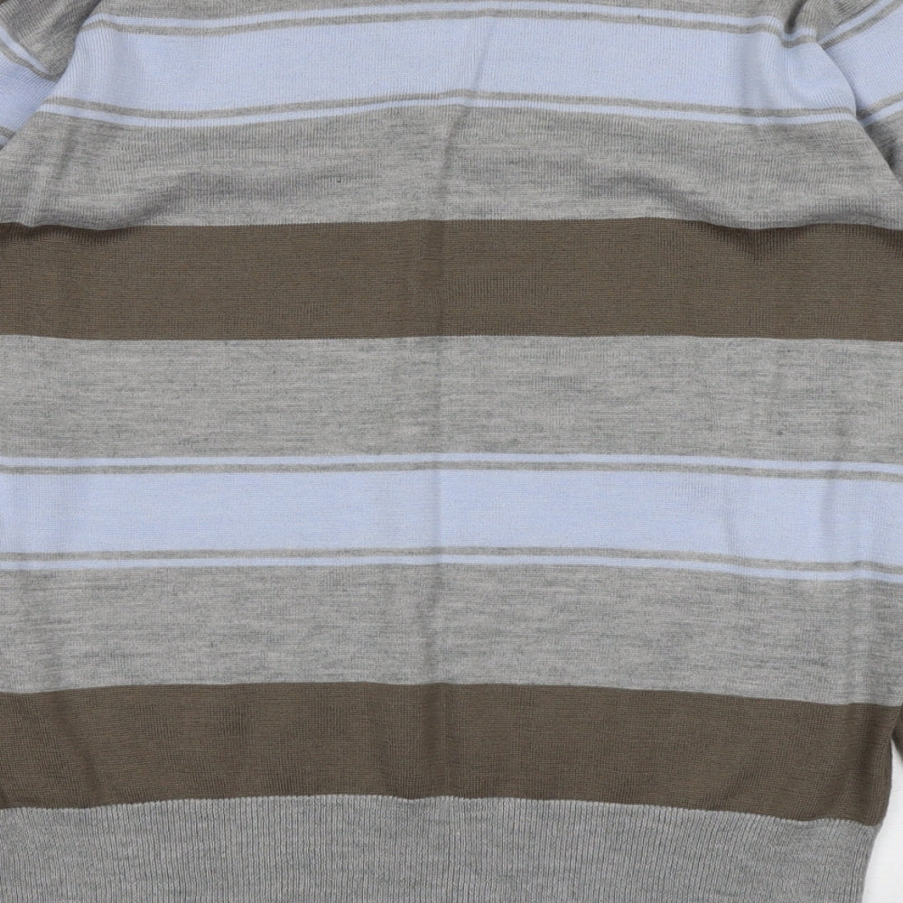 DeFined Mens Multicoloured V-Neck Striped Acrylic Pullover Jumper Size L Long Sleeve