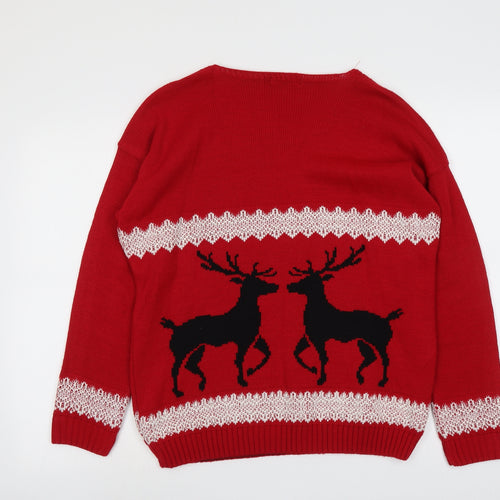 Pura Moda Womens Red Round Neck Acrylic Pullover Jumper Size M - Size M-L Reindeer