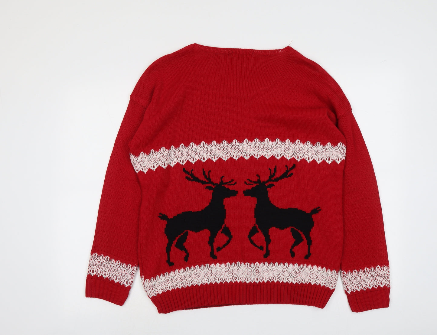 Pura Moda Womens Red Round Neck Acrylic Pullover Jumper Size M - Size M-L Reindeer