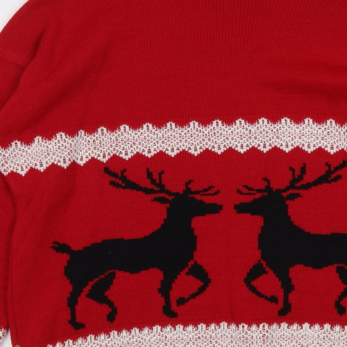 Pura Moda Womens Red Round Neck Acrylic Pullover Jumper Size M - Size M-L Reindeer