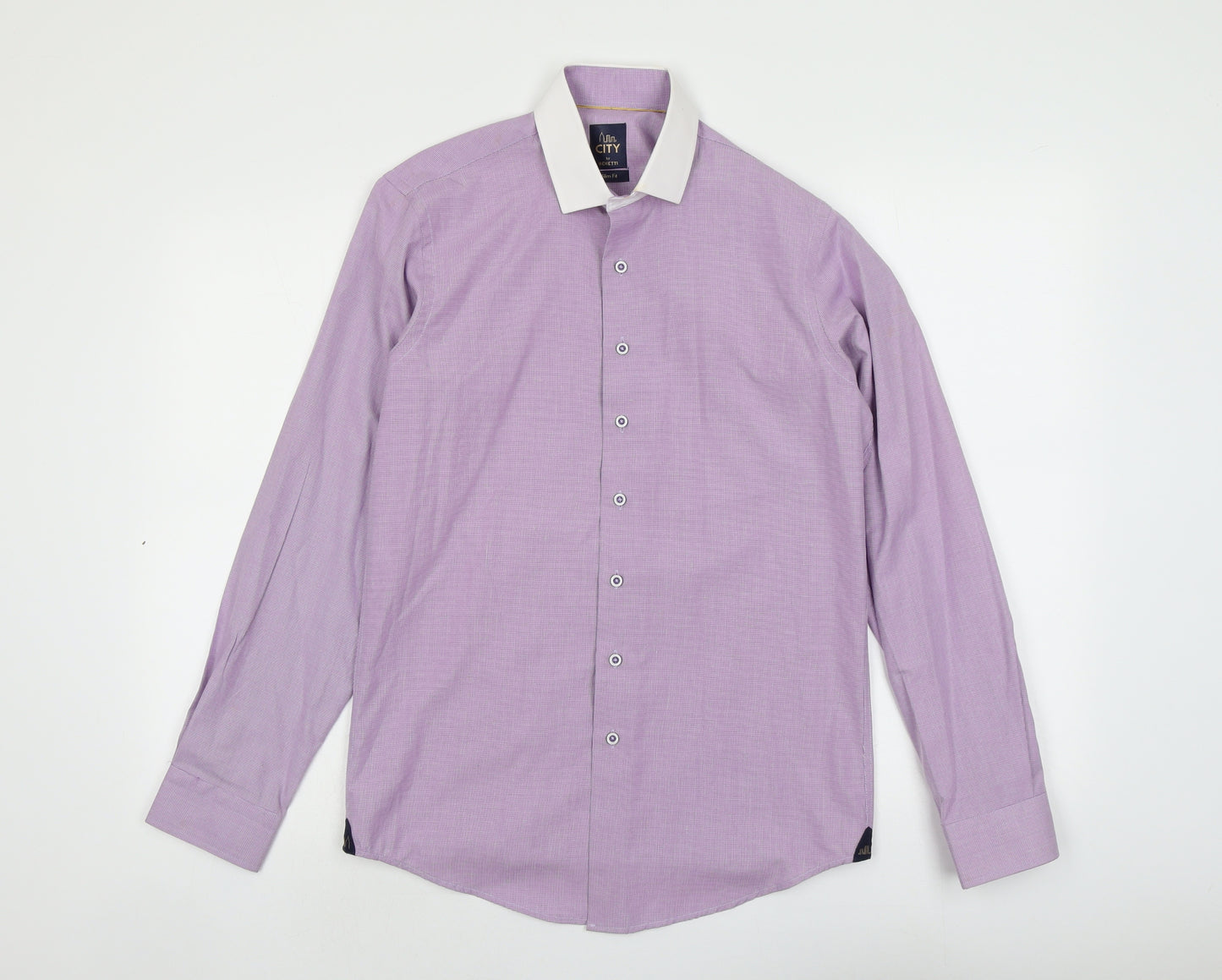 Benetti Mens Purple Cotton Button-Up Size 15 Collared Button